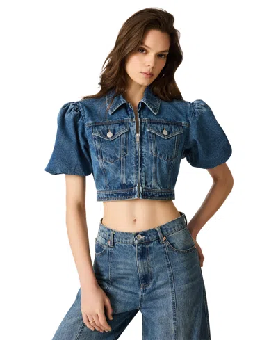 Steve Madden Women's Marcy Collared Neck Cotton Jacket In Blue