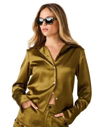 Steve Madden Women's Mare Long-sleeve Collared Blouse In Green