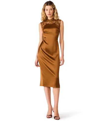 Steve Madden Women's Maribella Mockneck Midi Satin Dress In Brown