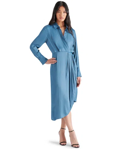 Steve Madden Women's Martina Asymmetrical-hem Wrap Dress In Ocean Blue