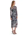 Steve Madden Maureen Floral Long Sleeve Mesh Midi Dress In Black