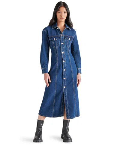 Steve Madden Women's Maxine Denim Maxi Shirtdress In Dark Blue