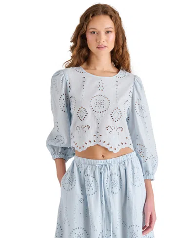 Steve Madden Women's Meera Cotton Crewneck Eyelet Top In Iris Blue