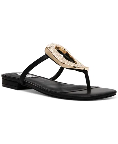 Steve Madden Women's Melo Ornament Embellished T-strap Slide Sandals In Black