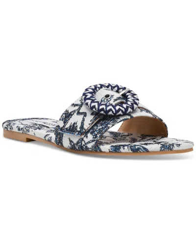 Steve Madden Women's Merla Raffia Buckle Slide Sandals In Blue,white Multi