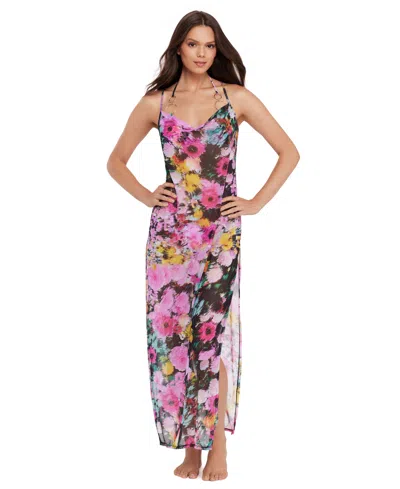 Steve Madden Women's Mesh Cowl Neck Cover-up Maxi Dress In Multi