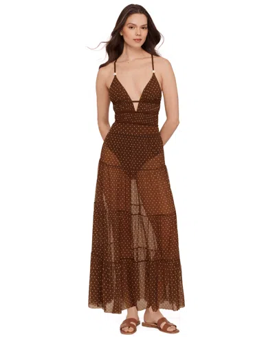Steve Madden Women's Mesh Tiered Maxi Swim Cover-up Skirt In Brown