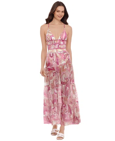 Steve Madden Women's Mesh Tiered Maxi Swim Cover-up Skirt In Pink
