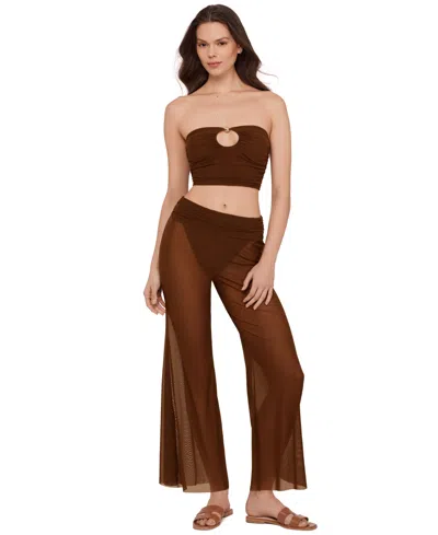Steve Madden Women's Mesh Wide-leg Swim Cover-up Pants In Brown