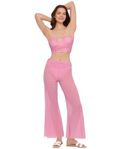 Steve Madden Women's Mesh Wide-leg Swim Cover-up Pants In Pink