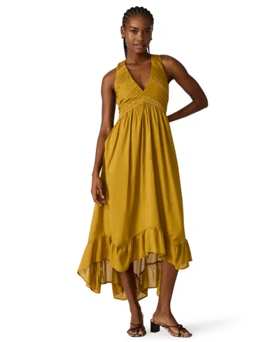 Steve Madden Miah Lace Trim Sleeveless High-low Maxi Dress In Brown
