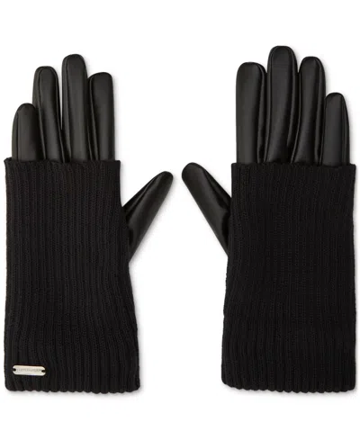 Steve Madden Women's Mixed-media Gloves In Black