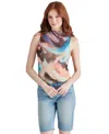 Steve Madden Women's Mock-neck Printed Sleeveless Mesh Top In Desert Pink