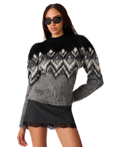 Steve Madden Women's Mora Mock Neck Fair Isle Fuzzy Knit Sweater In Black