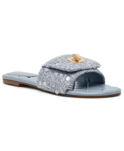 Steve Madden Women's Moreland-s Turnlock Square Toe Slide Sandals In Blue