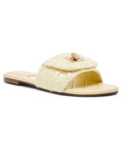 Steve Madden Women's Moreland-s Turnlock Square Toe Slide Sandals In Yellow