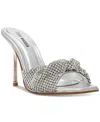Steve Madden Kieran Womens Rhinestone Faux Leather Slide In Silver Rhinestone