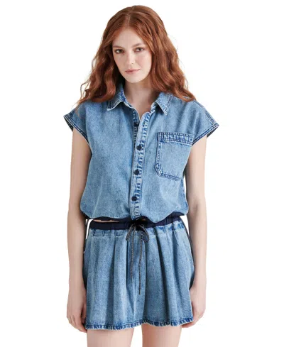 Steve Madden Women's Nassau Denim Utility Shirt In Medium Blue