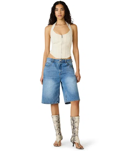 Steve Madden Women's Natasha Corset Halter Neck Top In Neutral