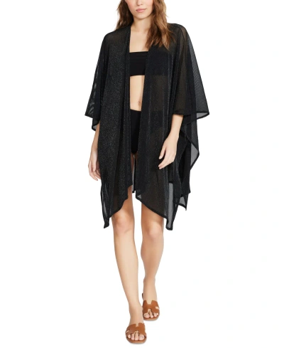 Steve Madden Women's Open Metallic Shimmer Kimono Cover Up In Black