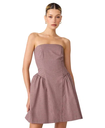 Steve Madden Women's Paulinna Fit & Flare Plaid Strapless Dress In Pink