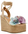 Steve Madden Women's Petal Floral Lace-up Wedge Sandals In Natural Raffia