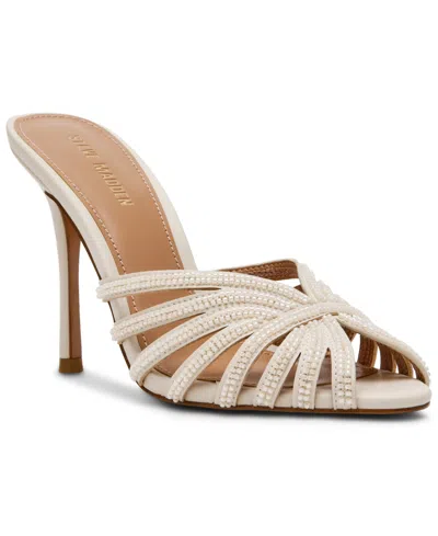 Steve Madden Women's Petra Rhinestone Stiletto Heel Dress Sandals In White