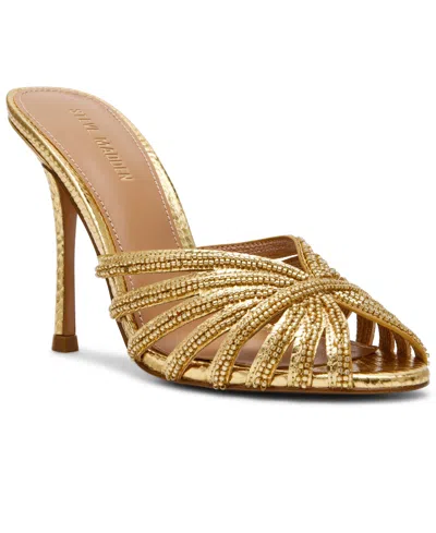 Steve Madden Women's Petra Rhinestone Stiletto Heel Dress Sandals In Gold