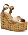 Steve Madden Women's Pinky Platform Rope Wedge Sandals In Gold Metallic Raffia