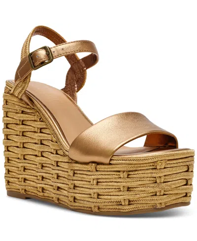 Steve Madden Women's Pinky Platform Rope Wedge Sandals In Gold Metallic Raffia