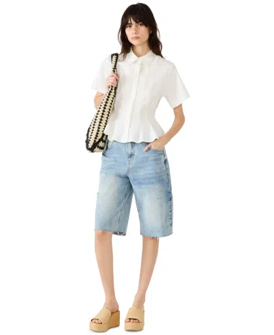 Steve Madden Porter Pleat Button-up Shirt In Neutral