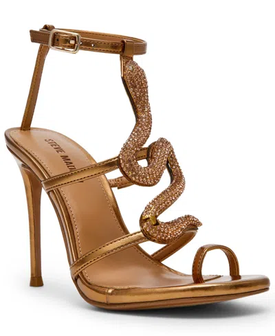 Steve Madden Women's Python Embellished T-strap Stiletto Heel Dress Sandals In Brown