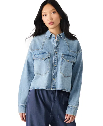Steve Madden Rafi Denim Crop Shirt In Blue