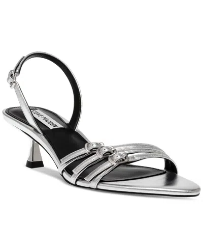 Steve Madden Women's Rapture Strappy Kitten-heel Sandals In Silver Metallic