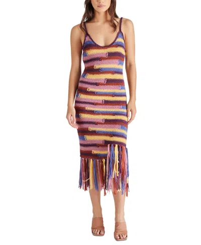 Steve Madden Women's Raya Striped Crochet Fringe-hem Dress In Multi