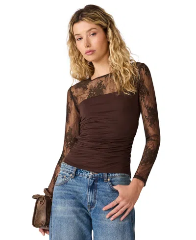 Steve Madden Women's Reese Long-sleeve Ruched Knit Top In Brown