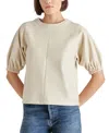 Steve Madden Reilly Faux Leather Puff Sleeve Top In Bone
