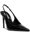 Steve Madden Reyes Womens Patent Leather Pointed Toe Slingback Heels In Black Box