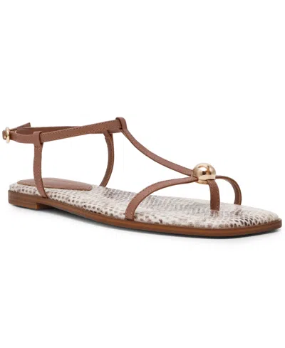 Steve Madden Women's Ritzy Ball-stud Square Toe Flat Sandals In Brown