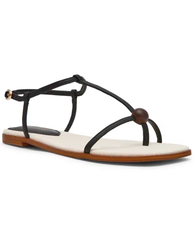 Steve Madden Women's Ritzy Ball-stud Square Toe Flat Sandals In Black