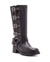 Steve Madden Brocks Womens Leather Moto Mid-calf Boots In Black Leather