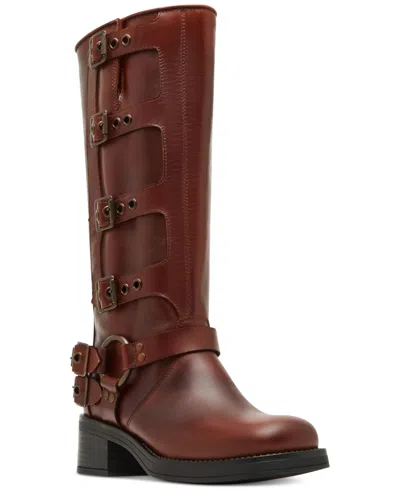 Steve Madden Women's Rocky Knee-high Buckled Moto Boots In Cognac Leather
