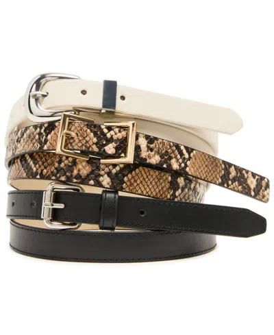 Steve Madden Women's Roller, Double Square Buckle Python 3-pc Textured Belt In Multi