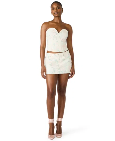 Steve Madden Roselia Floral Stretch Cotton Twill Bustier Top In White
