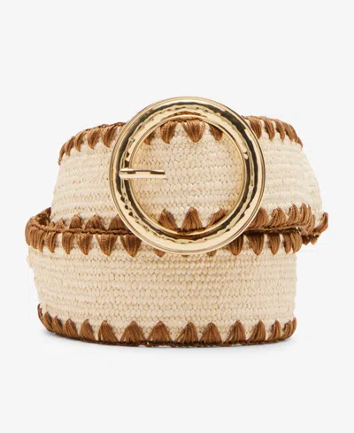 Steve Madden Women's Round-buckle Raffia Stretch Belt In Natural