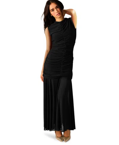 Steve Madden Women's Ruched Crewneck Maxi Dress In Black