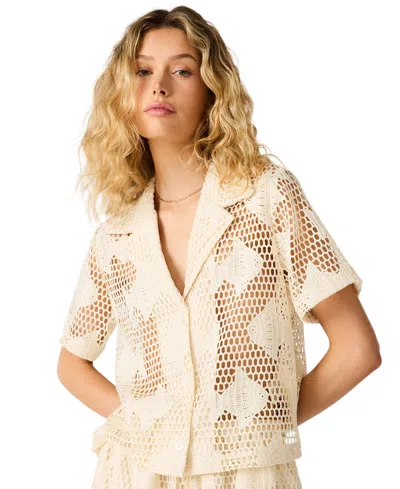 Steve Madden Sandra Fish Sheer Lace Camp Shirt In Neutral