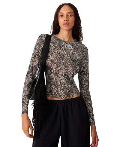 Steve Madden Women's Sandy Long-sleeve Leopard-print T-shirt In Black