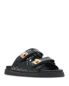 Steve Madden Women's Schmona Double Turn Lock Slide Sandals In Black Leather