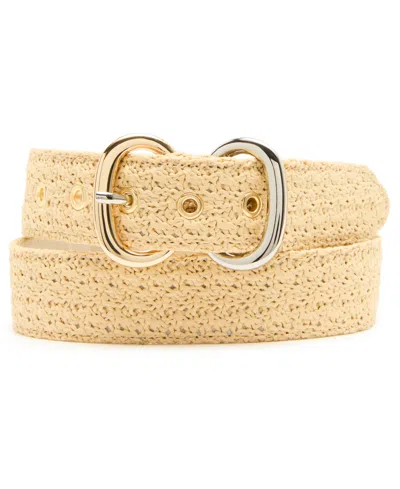 Steve Madden Women's Seasonal Straw Double Buckle Two-tone Belt In Brown